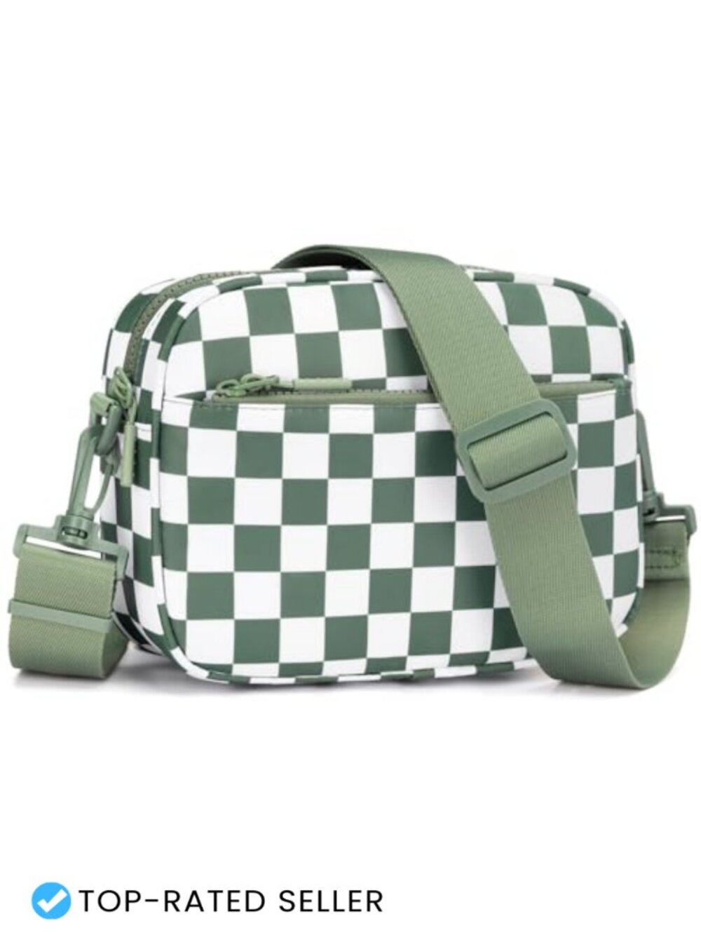 Nylon Checkered Crossbody Bag Wide Strap Small Purse Shoulder Handbag